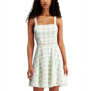 CITY STUDIO Womens Green Plaid Sleeveless Square Neck Dress Size 1